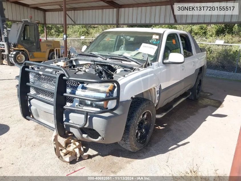 2002 Chevrolet Avalanche 1500 VIN: 3GNEK13T72G155517 Lot: 40692051