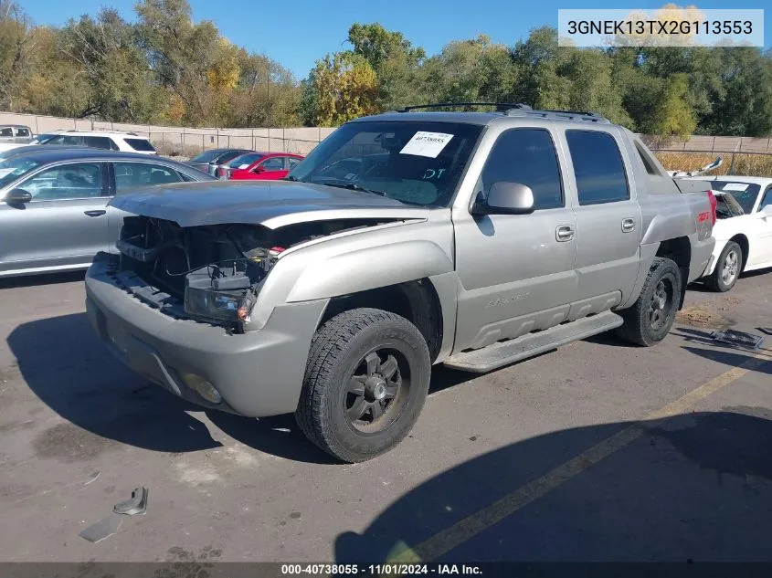 2002 Chevrolet Avalanche 1500 VIN: 3GNEK13TX2G113553 Lot: 40738055