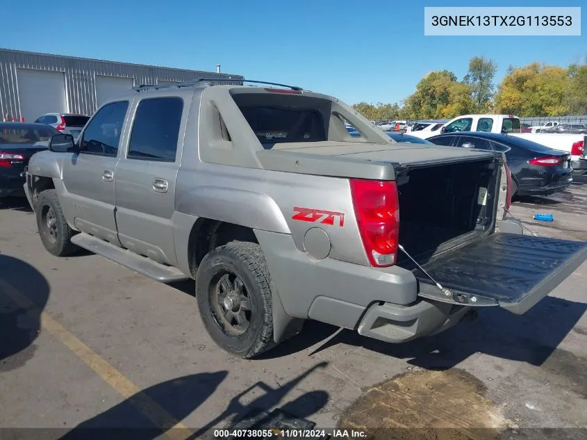 2002 Chevrolet Avalanche 1500 VIN: 3GNEK13TX2G113553 Lot: 40738055