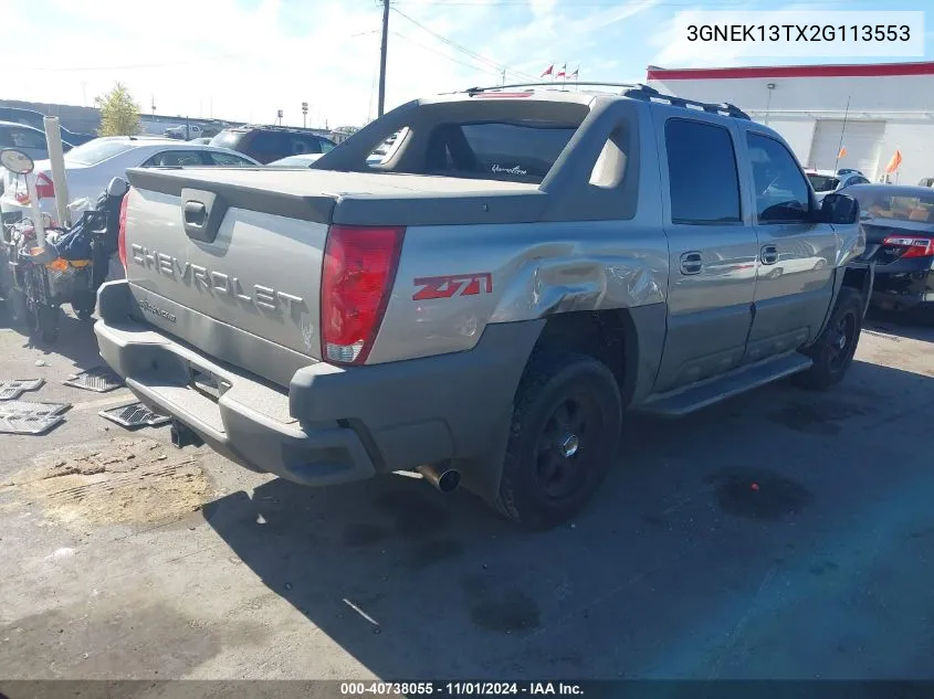 2002 Chevrolet Avalanche 1500 VIN: 3GNEK13TX2G113553 Lot: 40738055