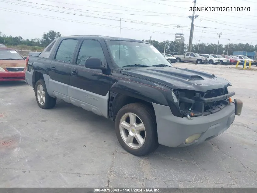 2002 Chevrolet Avalanche 1500 VIN: 3GNEK13T02G110340 Lot: 40795843