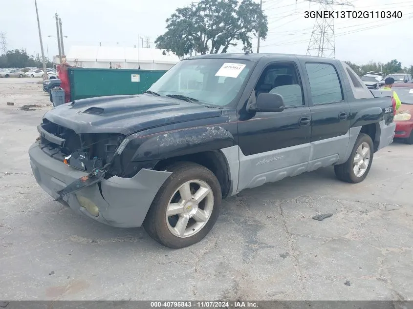 2002 Chevrolet Avalanche 1500 VIN: 3GNEK13T02G110340 Lot: 40795843