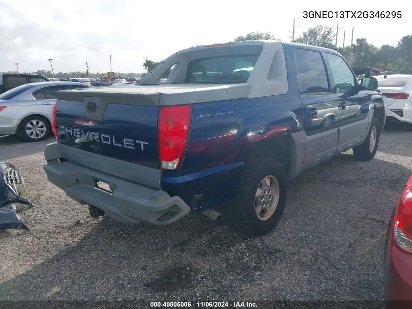 2002 Chevrolet Avalanche 1500 VIN: 3GNEC13TX2G346295 Lot: 40805006