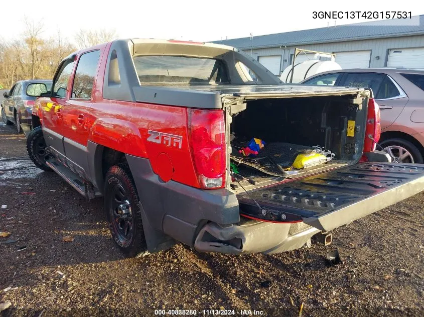 2002 Chevrolet Avalanche 1500 VIN: 3GNEC13T42G157531 Lot: 40838280