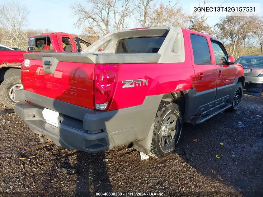 2002 Chevrolet Avalanche 1500 VIN: 3GNEC13T42G157531 Lot: 40838280