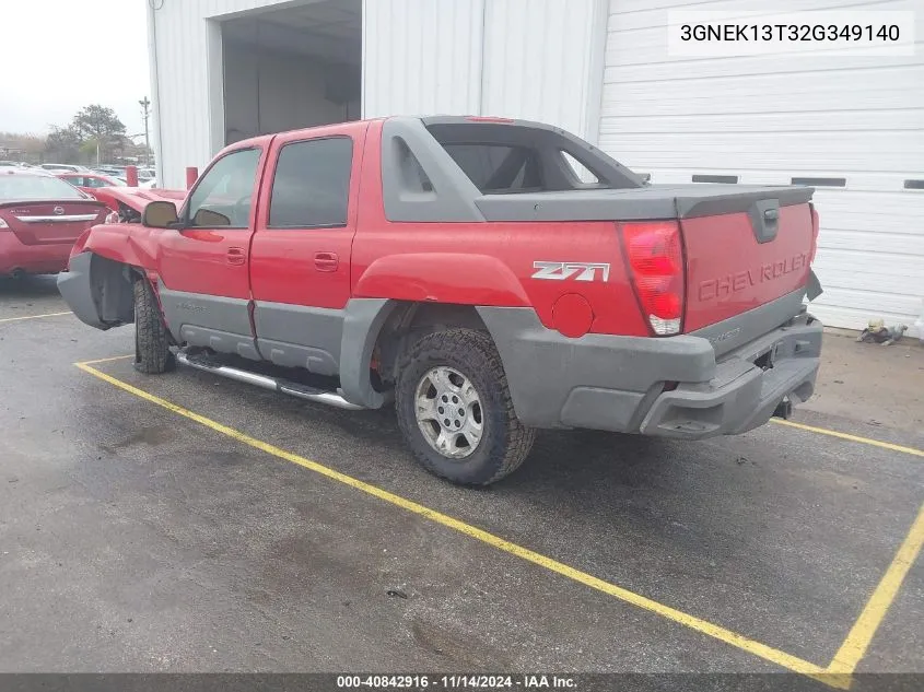 2002 Chevrolet Avalanche 1500 VIN: 3GNEK13T32G349140 Lot: 40842916