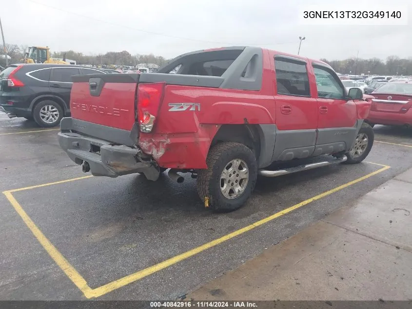 2002 Chevrolet Avalanche 1500 VIN: 3GNEK13T32G349140 Lot: 40842916