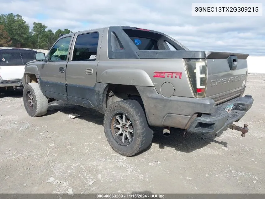 2002 Chevrolet Avalanche 1500 VIN: 3GNEC13TX2G309215 Lot: 40863289