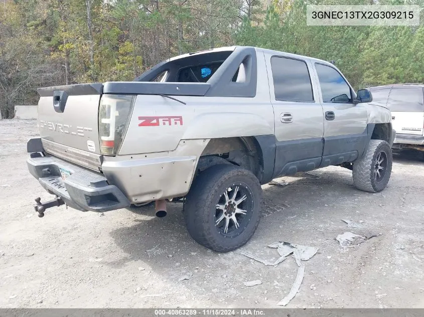 2002 Chevrolet Avalanche 1500 VIN: 3GNEC13TX2G309215 Lot: 40863289