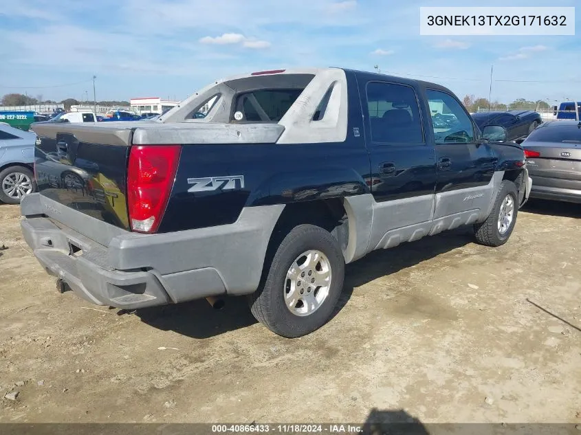 2002 Chevrolet Avalanche 1500 VIN: 3GNEK13TX2G171632 Lot: 40866433