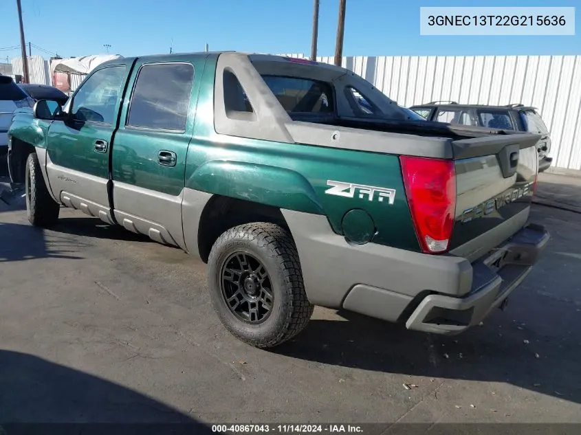 2002 Chevrolet Avalanche 1500 VIN: 3GNEC13T22G215636 Lot: 40867043