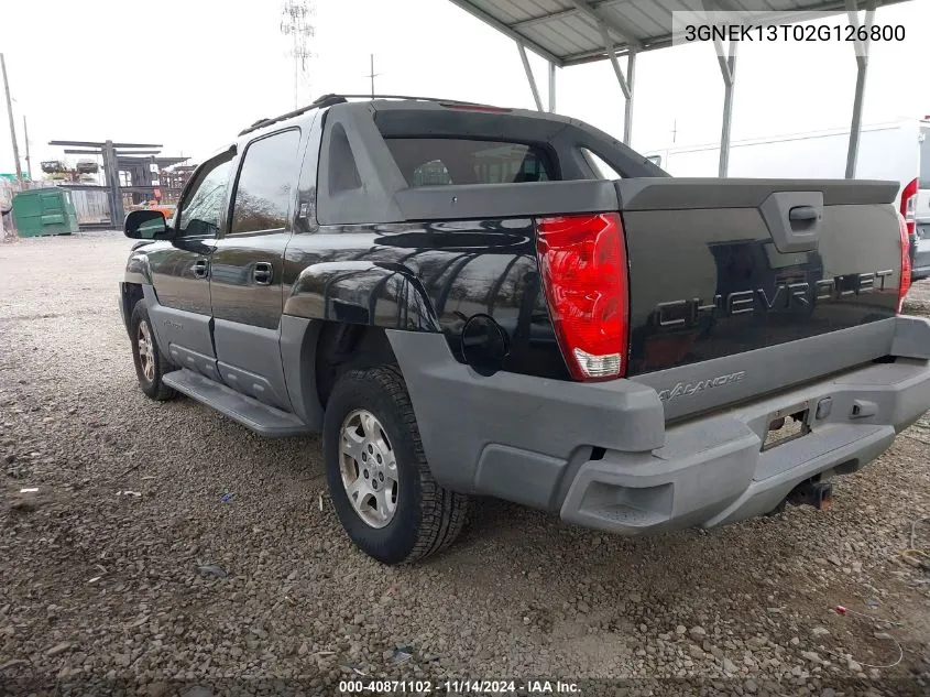 2002 Chevrolet Avalanche 1500 VIN: 3GNEK13T02G126800 Lot: 40871102