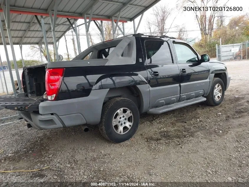 2002 Chevrolet Avalanche 1500 VIN: 3GNEK13T02G126800 Lot: 40871102