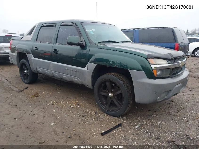 2002 Chevrolet Avalanche K1500 VIN: 3GNEK13T42G170881 Lot: 40875409