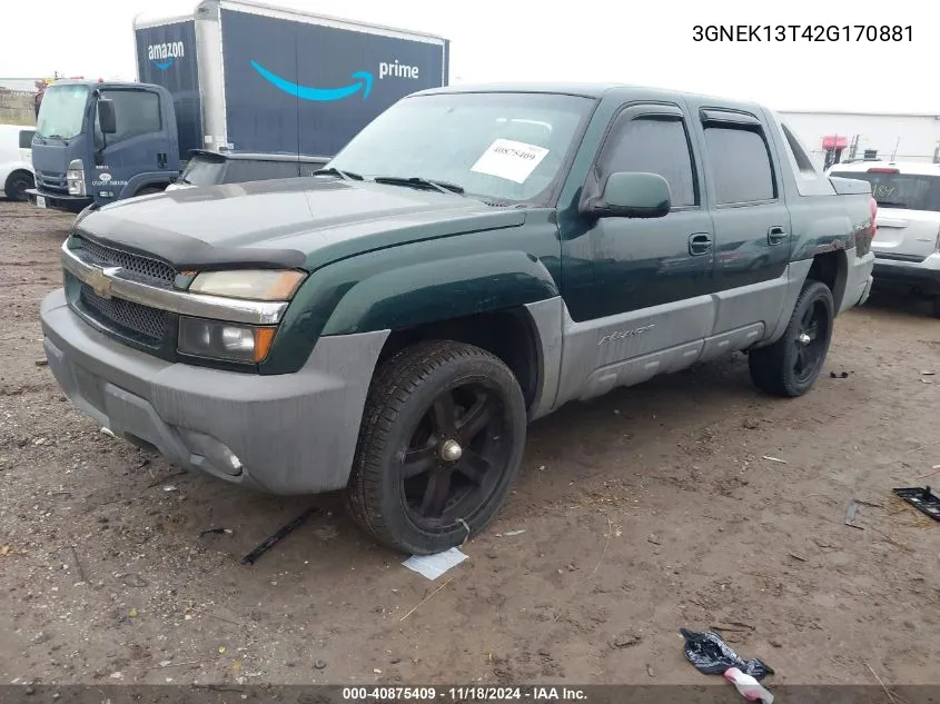 2002 Chevrolet Avalanche K1500 VIN: 3GNEK13T42G170881 Lot: 40875409