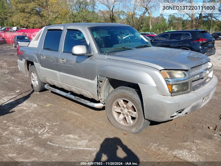 2002 Chevrolet Avalanche 1500 VIN: 3GNEC13T22G119800 Lot: 40917883