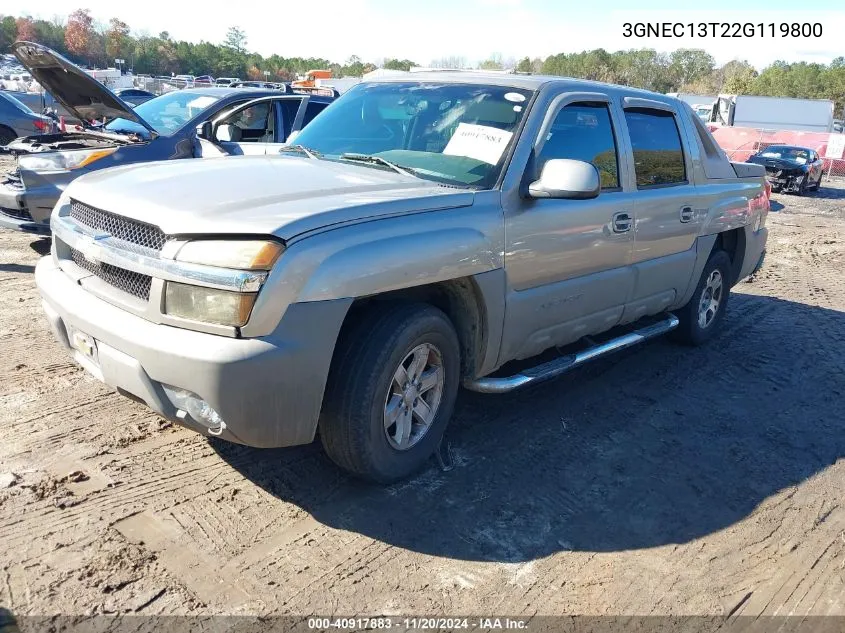 2002 Chevrolet Avalanche 1500 VIN: 3GNEC13T22G119800 Lot: 40917883