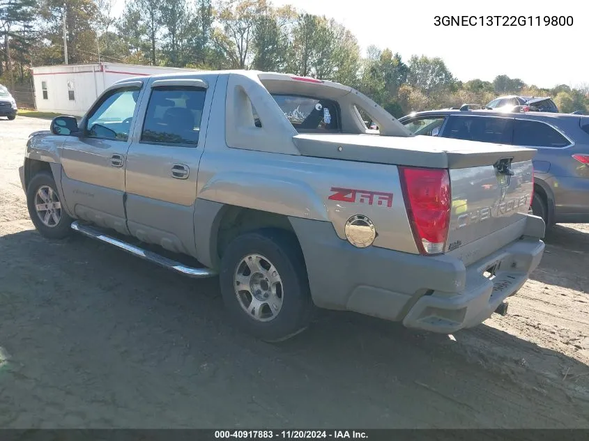 2002 Chevrolet Avalanche 1500 VIN: 3GNEC13T22G119800 Lot: 40917883