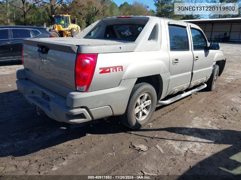 2002 Chevrolet Avalanche 1500 VIN: 3GNEC13T22G119800 Lot: 40917883