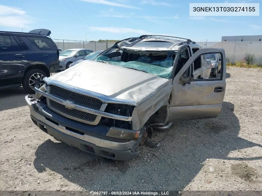 2003 Chevrolet Avalanche VIN: 3GNEK13T03G274155 Lot: 12062797