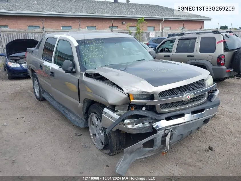 2003 Chevrolet Avalanche C1500 VIN: 3GNEC13T33G259209 Lot: 12116968