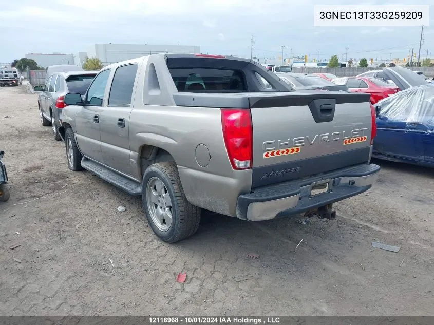 2003 Chevrolet Avalanche C1500 VIN: 3GNEC13T33G259209 Lot: 12116968