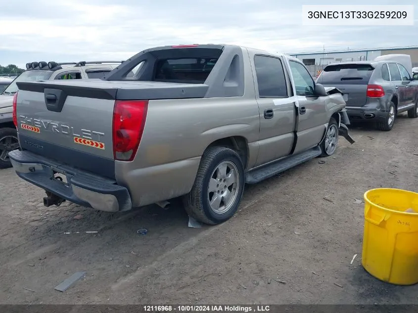 2003 Chevrolet Avalanche C1500 VIN: 3GNEC13T33G259209 Lot: 12116968