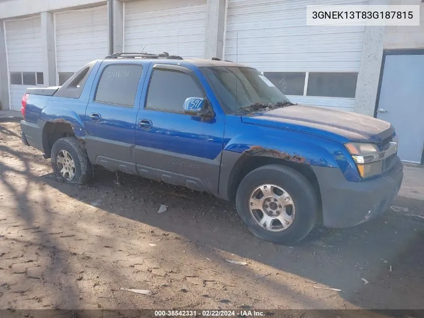 2003 Chevrolet Avalanche 1500 VIN: 3GNEK13T83G187815 Lot: 38542331