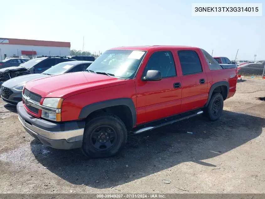 2003 Chevrolet Avalanche 1500 VIN: 3GNEK13TX3G314015 Lot: 39949207