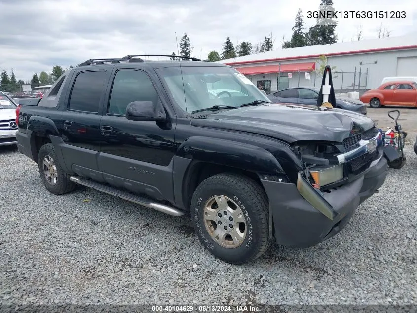 2003 Chevrolet Avalanche 1500 VIN: 3GNEK13T63G151203 Lot: 40104629