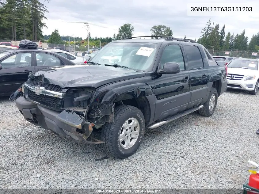 2003 Chevrolet Avalanche 1500 VIN: 3GNEK13T63G151203 Lot: 40104629