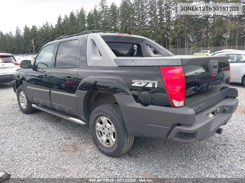 2003 Chevrolet Avalanche 1500 VIN: 3GNEK13T63G151203 Lot: 40104629