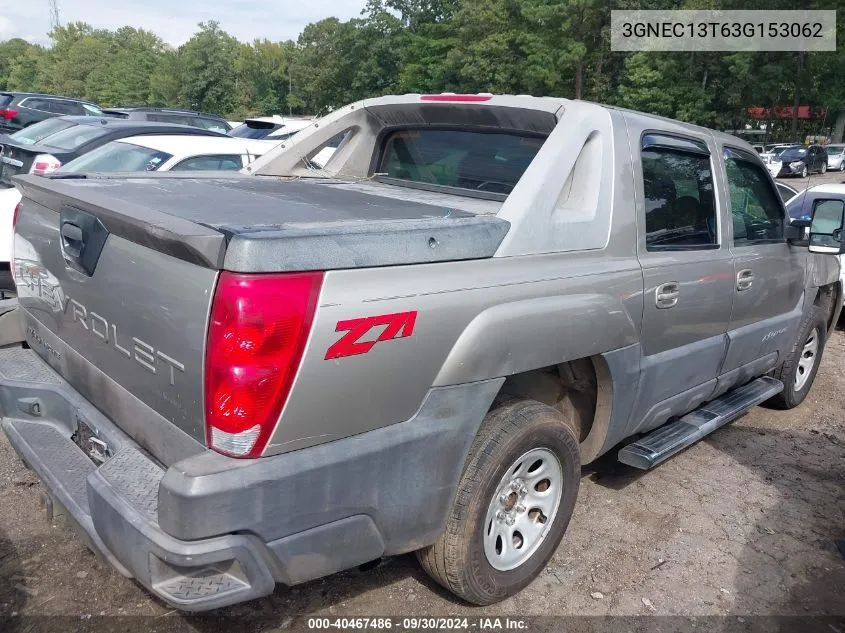 2003 Chevrolet Avalanche 1500 VIN: 3GNEC13T63G153062 Lot: 40467486