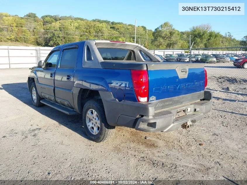 2003 Chevrolet Avalanche 1500 VIN: 3GNEK13T73G215412 Lot: 40486891