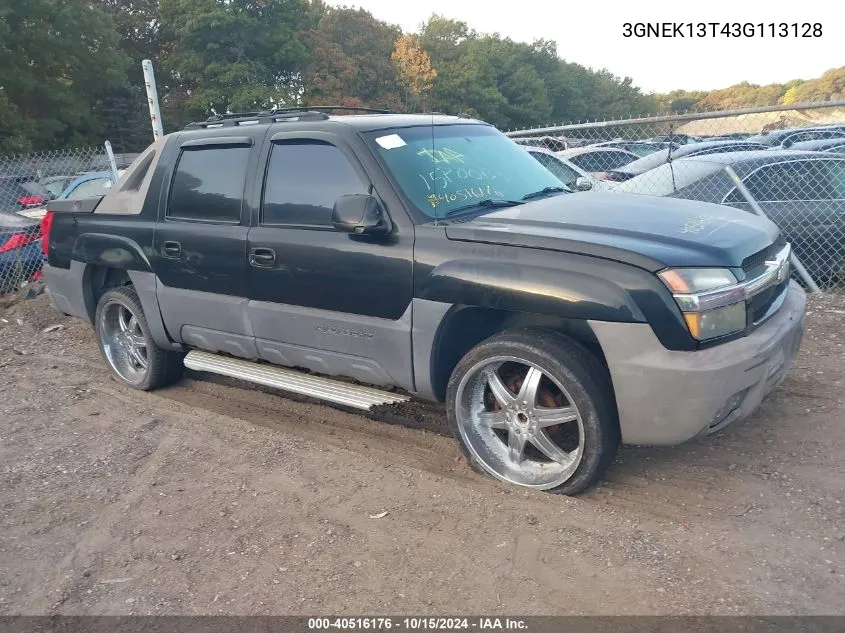 2003 Chevrolet Avalanche 1500 VIN: 3GNEK13T43G113128 Lot: 40516176