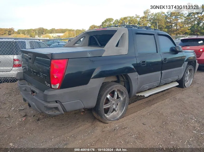 2003 Chevrolet Avalanche 1500 VIN: 3GNEK13T43G113128 Lot: 40516176