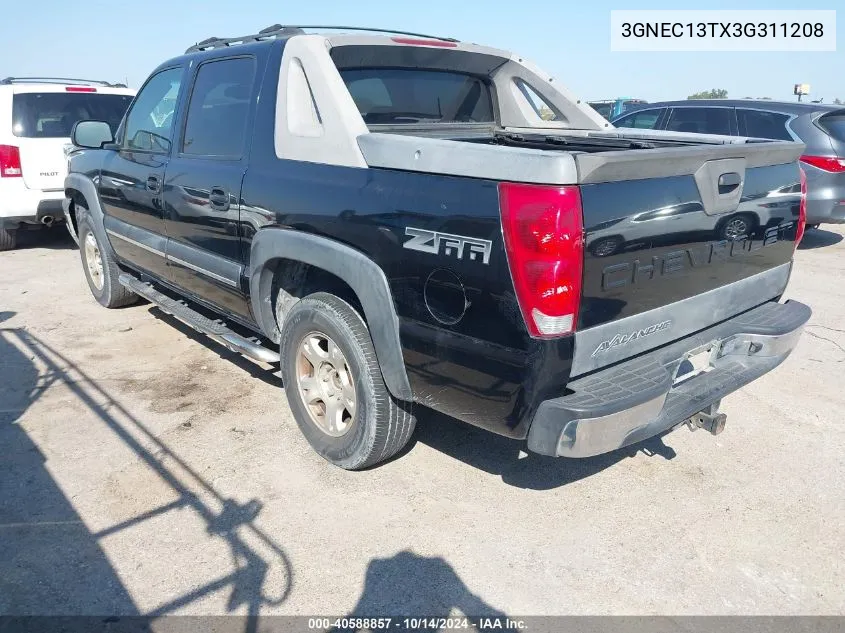 2003 Chevrolet Avalanche 1500 VIN: 3GNEC13TX3G311208 Lot: 40588857