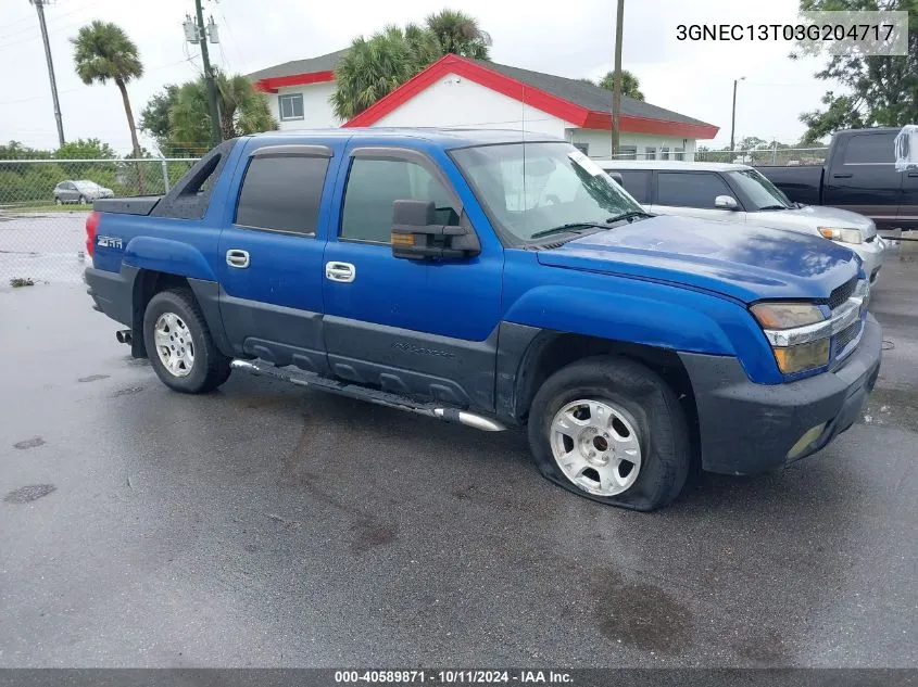 2003 Chevrolet Avalanche 1500 VIN: 3GNEC13T03G204717 Lot: 40589871