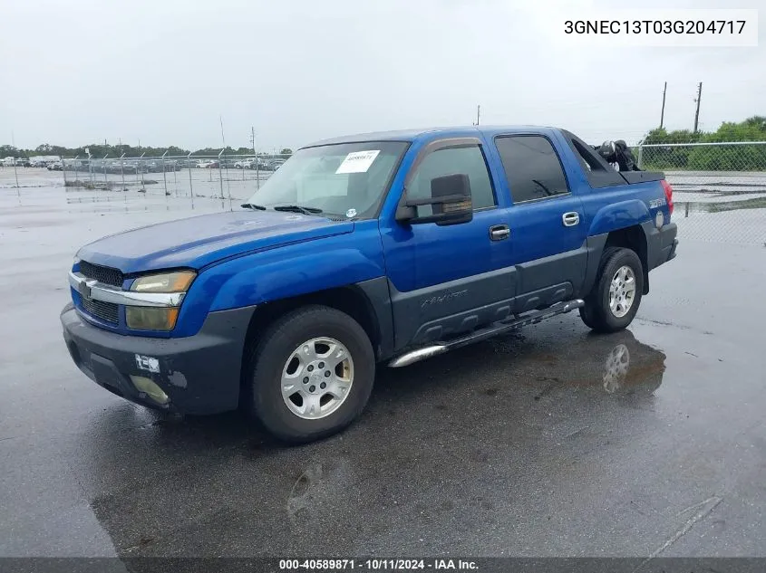 2003 Chevrolet Avalanche 1500 VIN: 3GNEC13T03G204717 Lot: 40589871