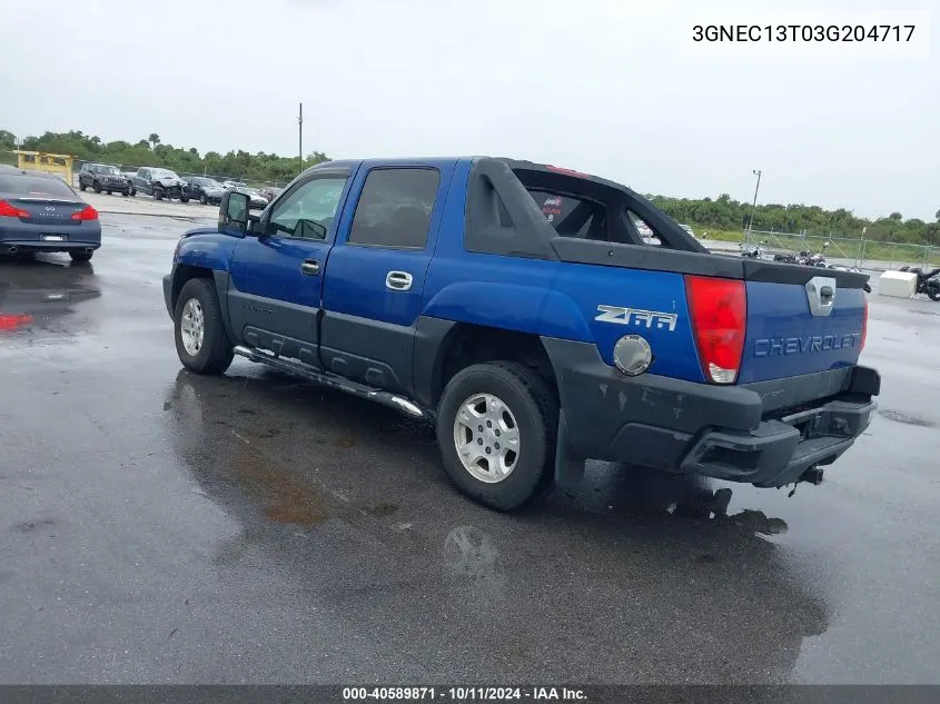 2003 Chevrolet Avalanche 1500 VIN: 3GNEC13T03G204717 Lot: 40589871