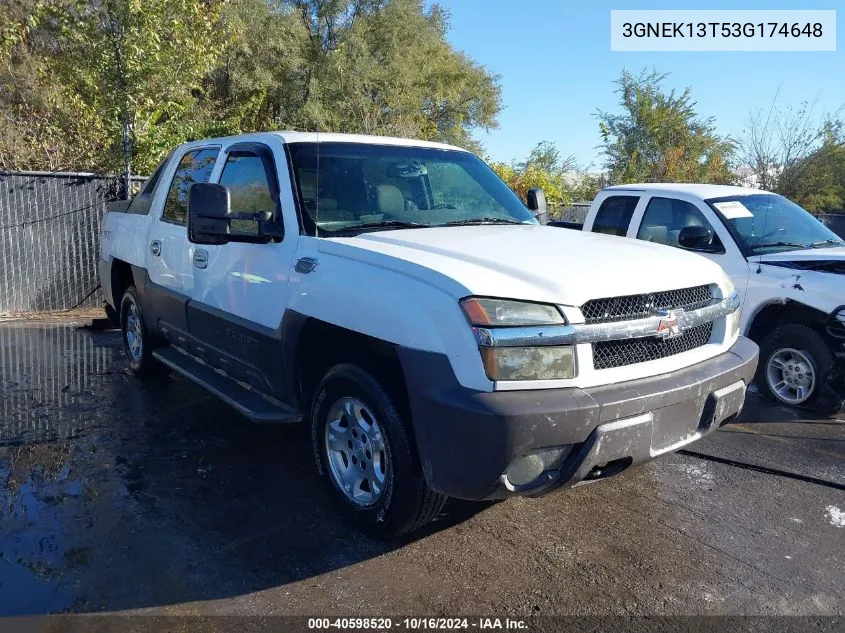 2003 Chevrolet Avalanche 1500 VIN: 3GNEK13T53G174648 Lot: 40598520