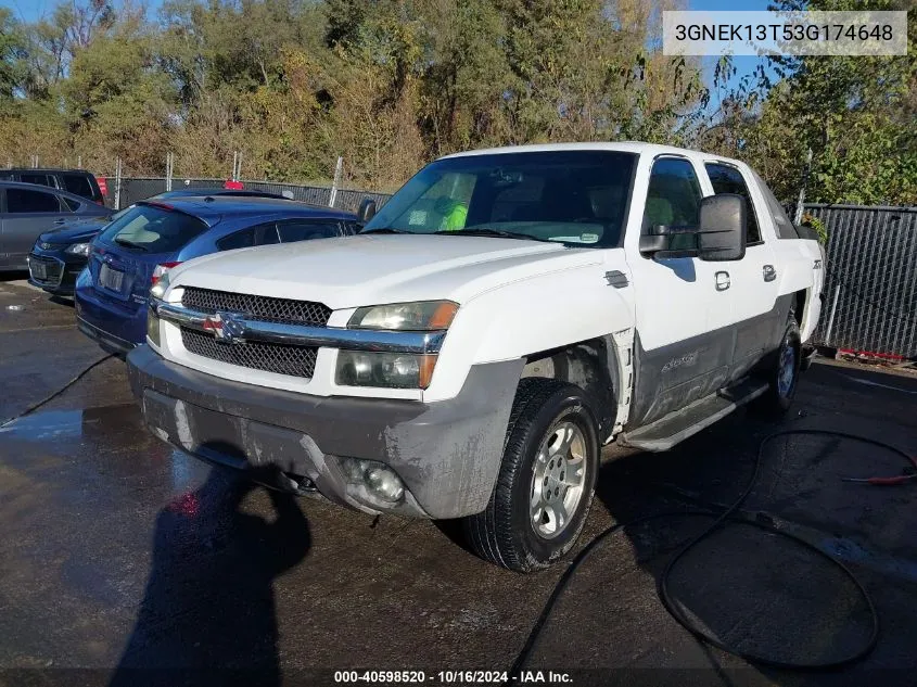 2003 Chevrolet Avalanche 1500 VIN: 3GNEK13T53G174648 Lot: 40598520