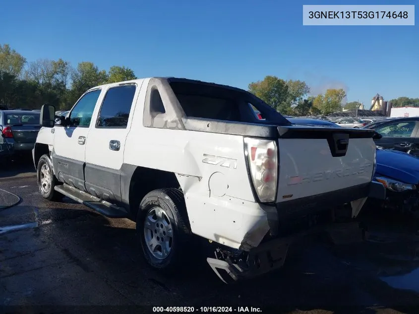 2003 Chevrolet Avalanche 1500 VIN: 3GNEK13T53G174648 Lot: 40598520