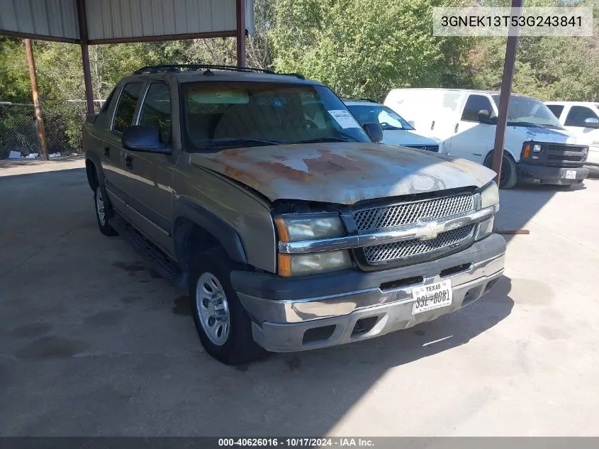 2003 Chevrolet Avalanche 1500 VIN: 3GNEK13T53G243841 Lot: 40626016