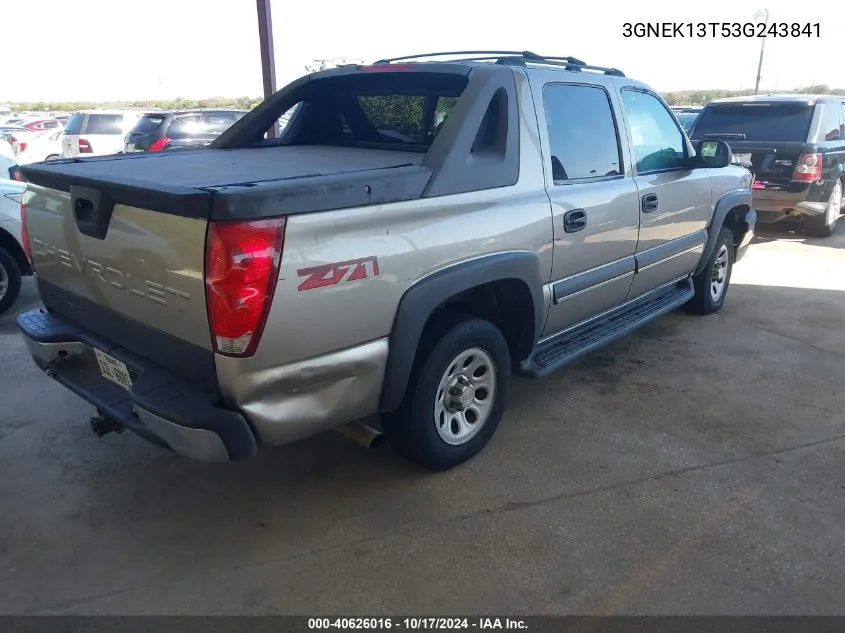 2003 Chevrolet Avalanche 1500 VIN: 3GNEK13T53G243841 Lot: 40626016