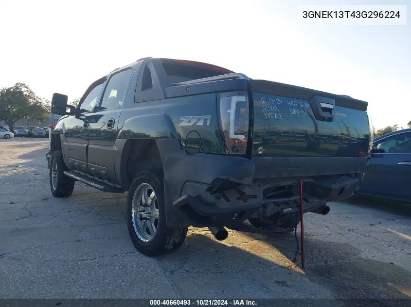 2003 Chevrolet Avalanche 1500 VIN: 3GNEK13T43G296224 Lot: 40660493