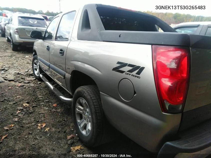 2003 Chevrolet Avalanche 1500 VIN: 3GNEK13T53G265483 Lot: 40685257