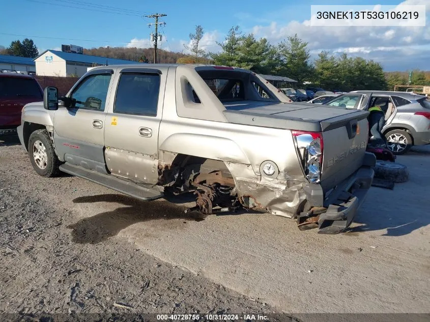 2003 Chevrolet Avalanche 1500 VIN: 3GNEK13T53G106219 Lot: 40728755