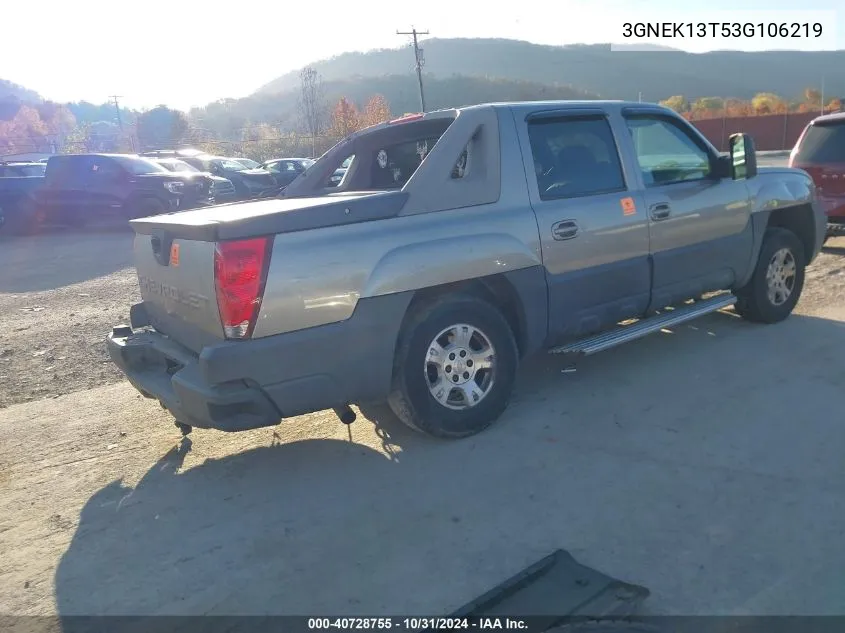 2003 Chevrolet Avalanche 1500 VIN: 3GNEK13T53G106219 Lot: 40728755