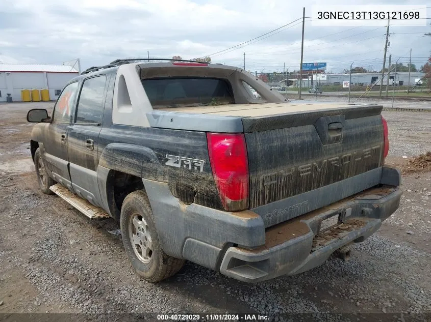 2003 Chevrolet Avalanche 1500 VIN: 3GNEC13T13G121698 Lot: 40729029